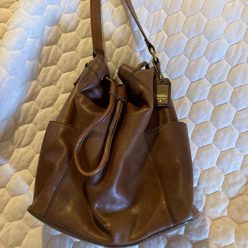 Fossil Bucket Bag Brown Leather Gem